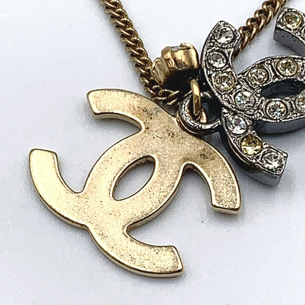Chanel CC Logo Rhinestone Color Stone Clear Gold Necklace — view 4