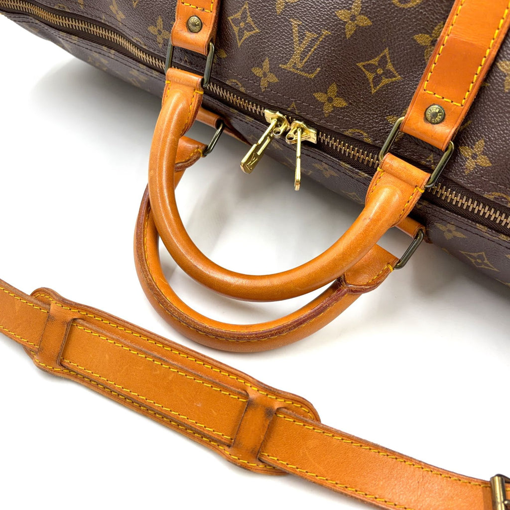 Louis Vuitton Keepall Bandouliere 60 Monogram Leather Brown Boston Bag Gold — view 5
