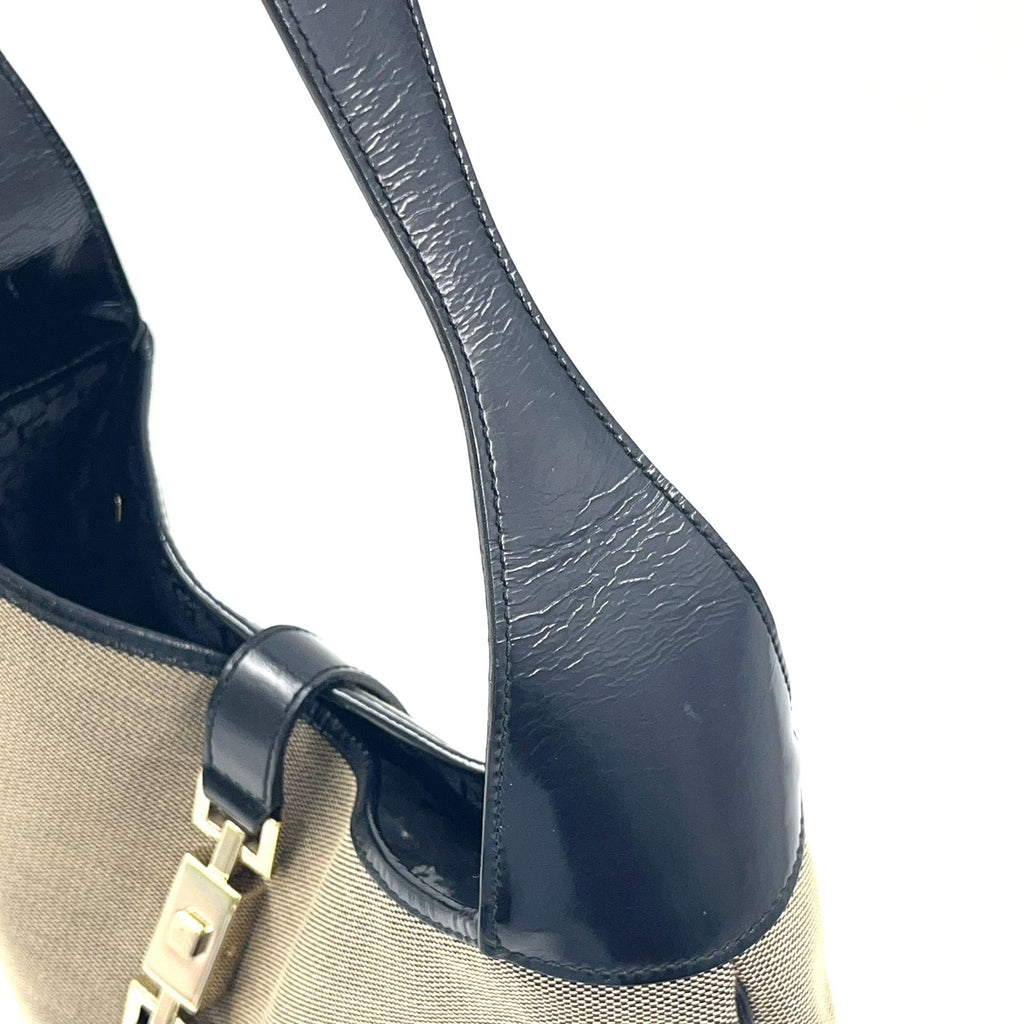 Gucci Jackie Leather Canvas Black Beige Shoulder Bag Gold — view 7