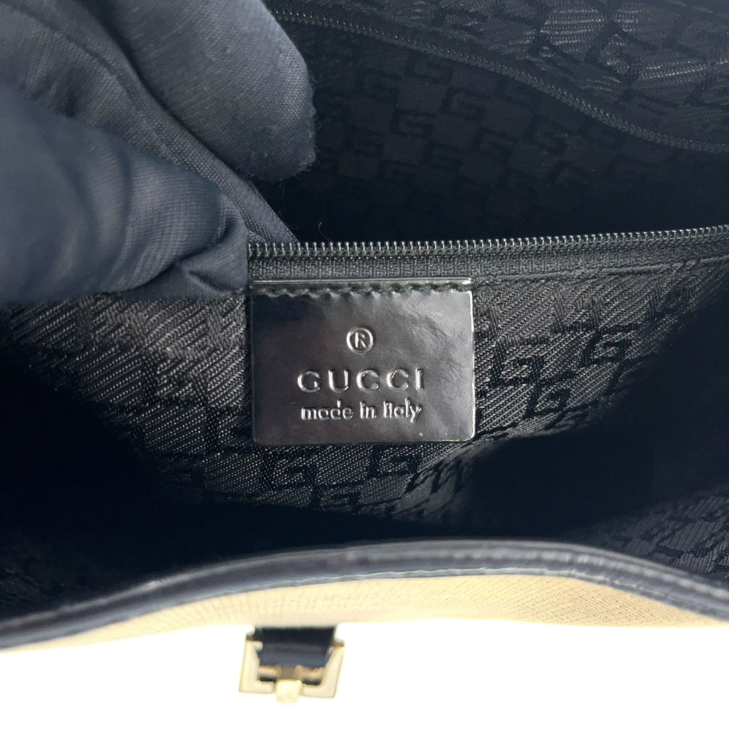 Gucci Jackie Leather Canvas Black Beige Shoulder Bag Gold — view 4