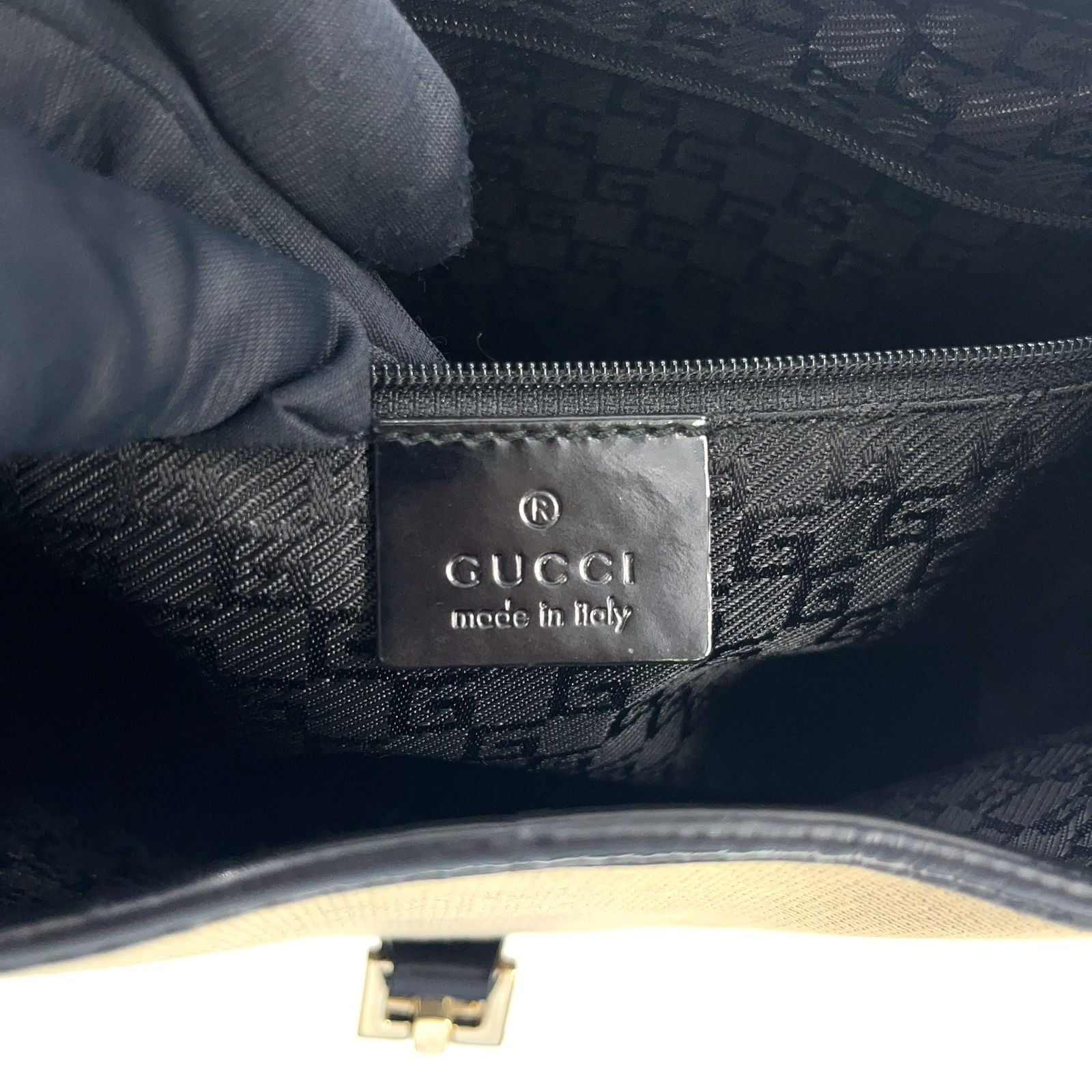 Gucci Jackie Leather Canvas Black Beige Shoulder Bag Gold — view 4