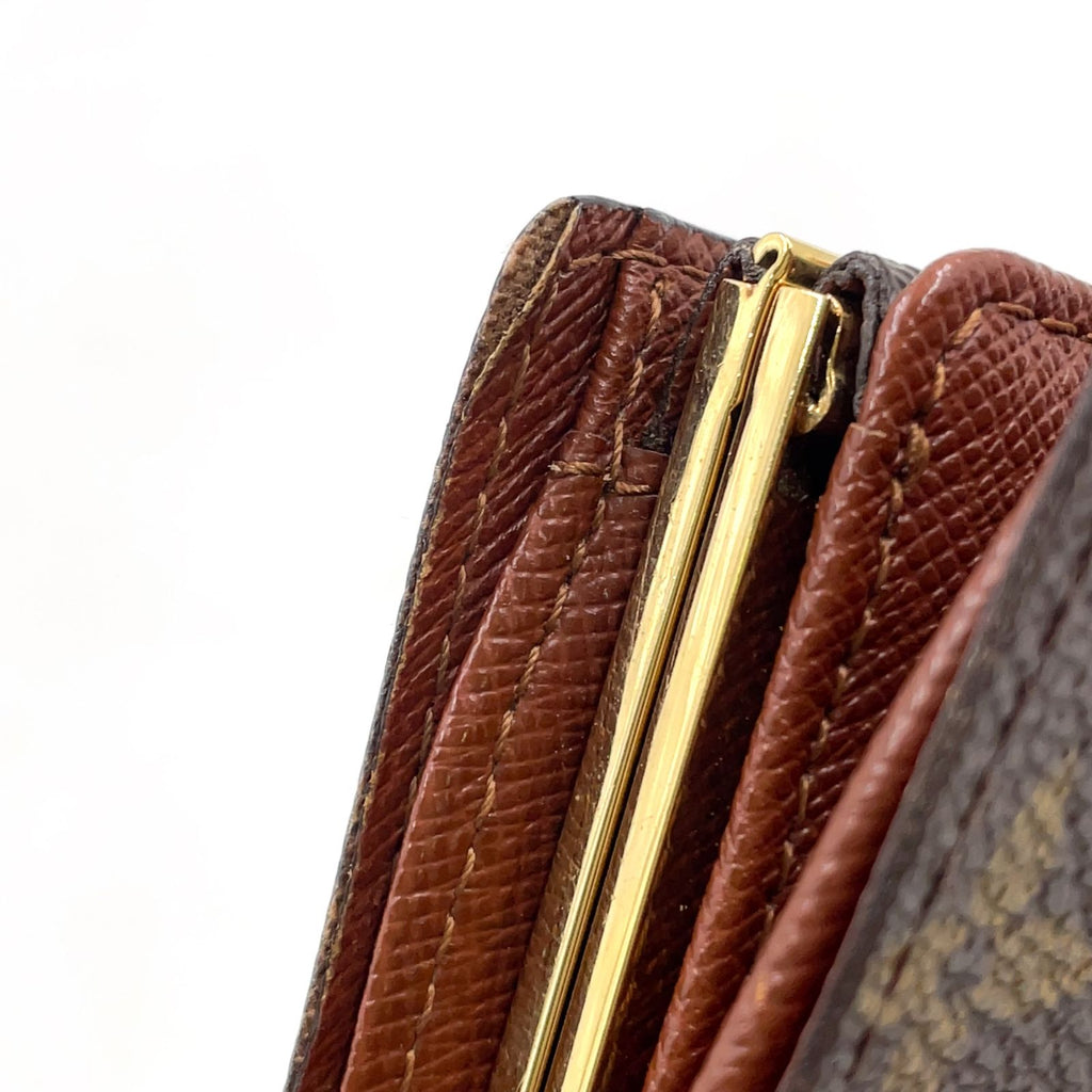 Louis Vuitton Porte-Monnaie Monogram Leather Brown Bifold Wallet Gold — view 8
