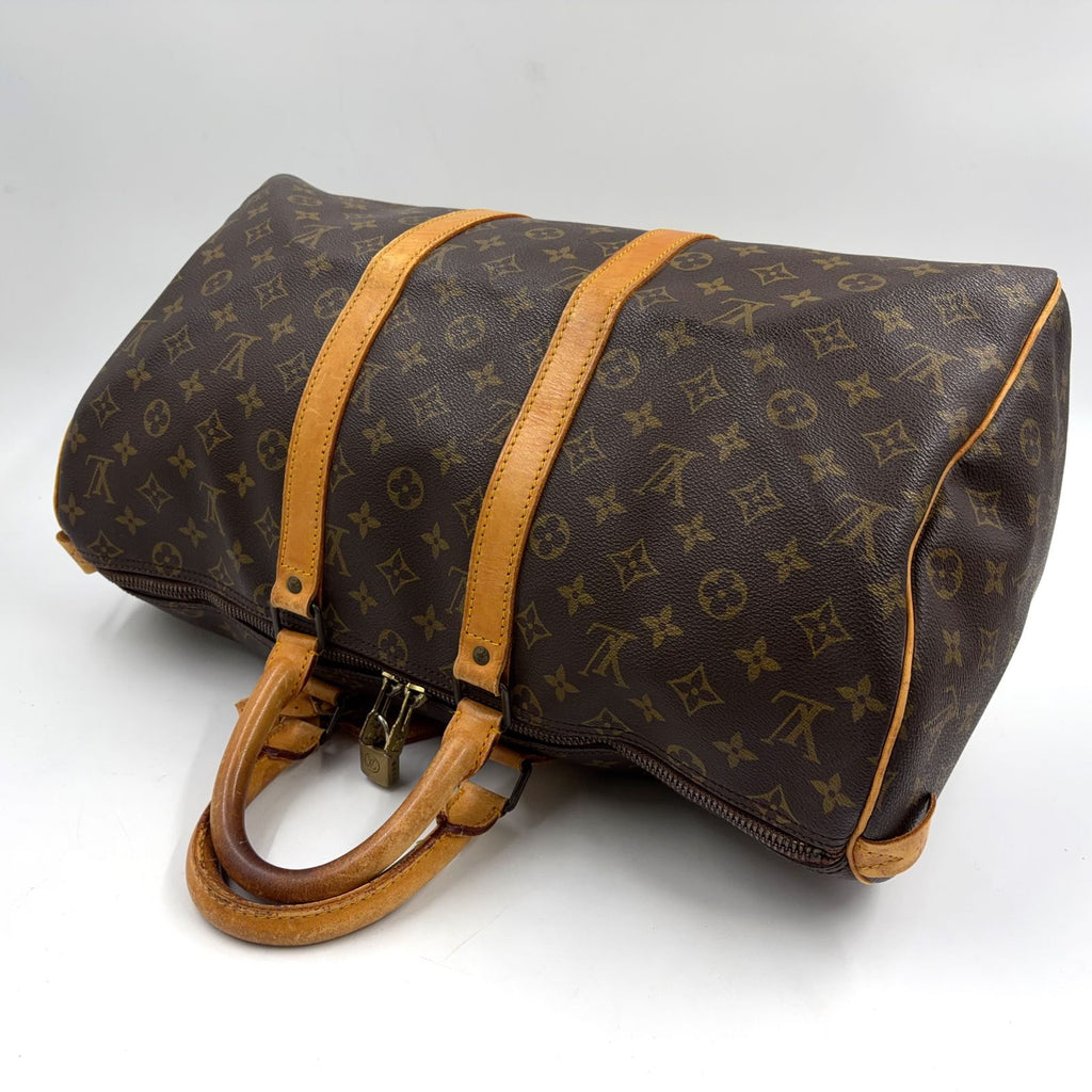 Louis Vuitton Keepall 45 Monogram Leather Brown Boston Bag Gold — view 6