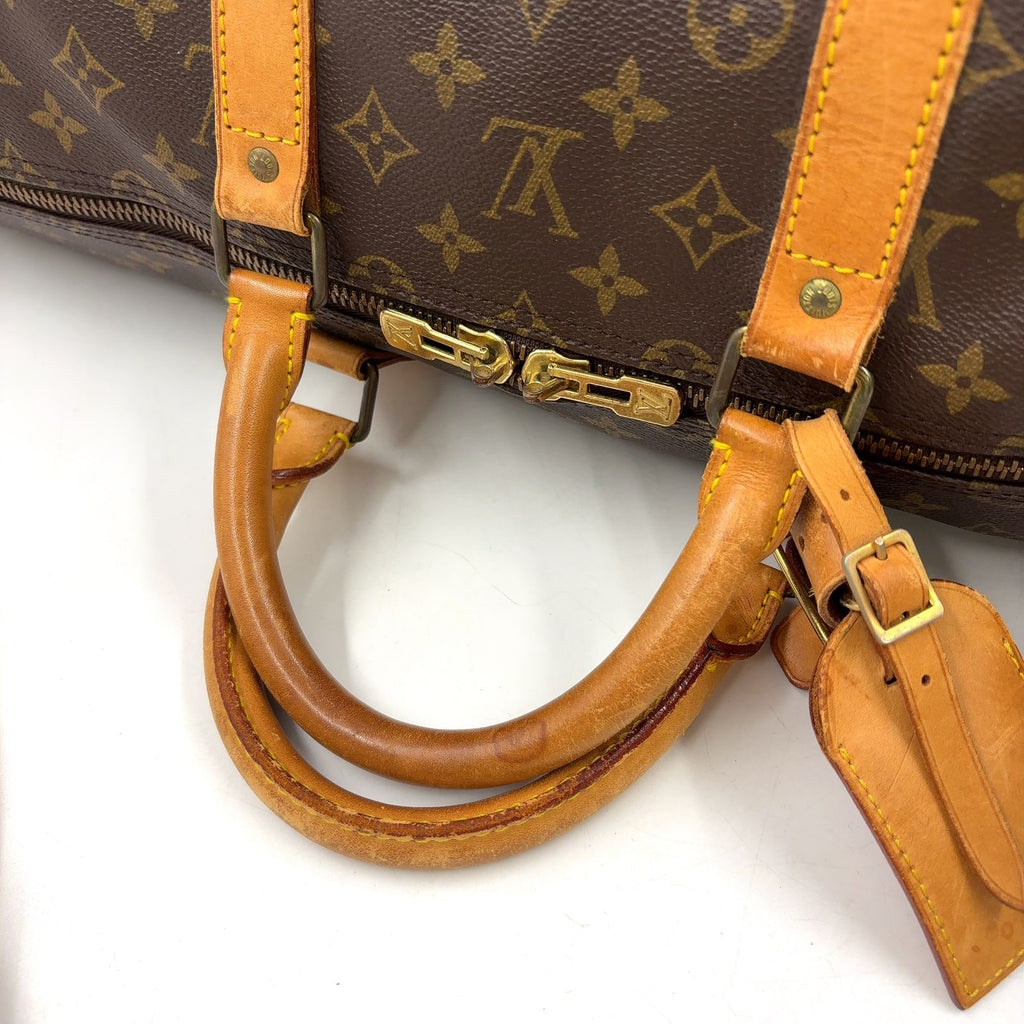 Louis Vuitton Keepall 55 Monogram Leather Brown Boston Bag Gold — view 5