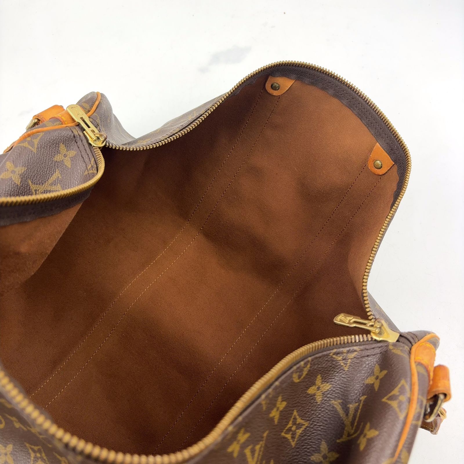 Louis Vuitton Keepall 55 Monogram Leather Brown Boston Bag Gold — view 8