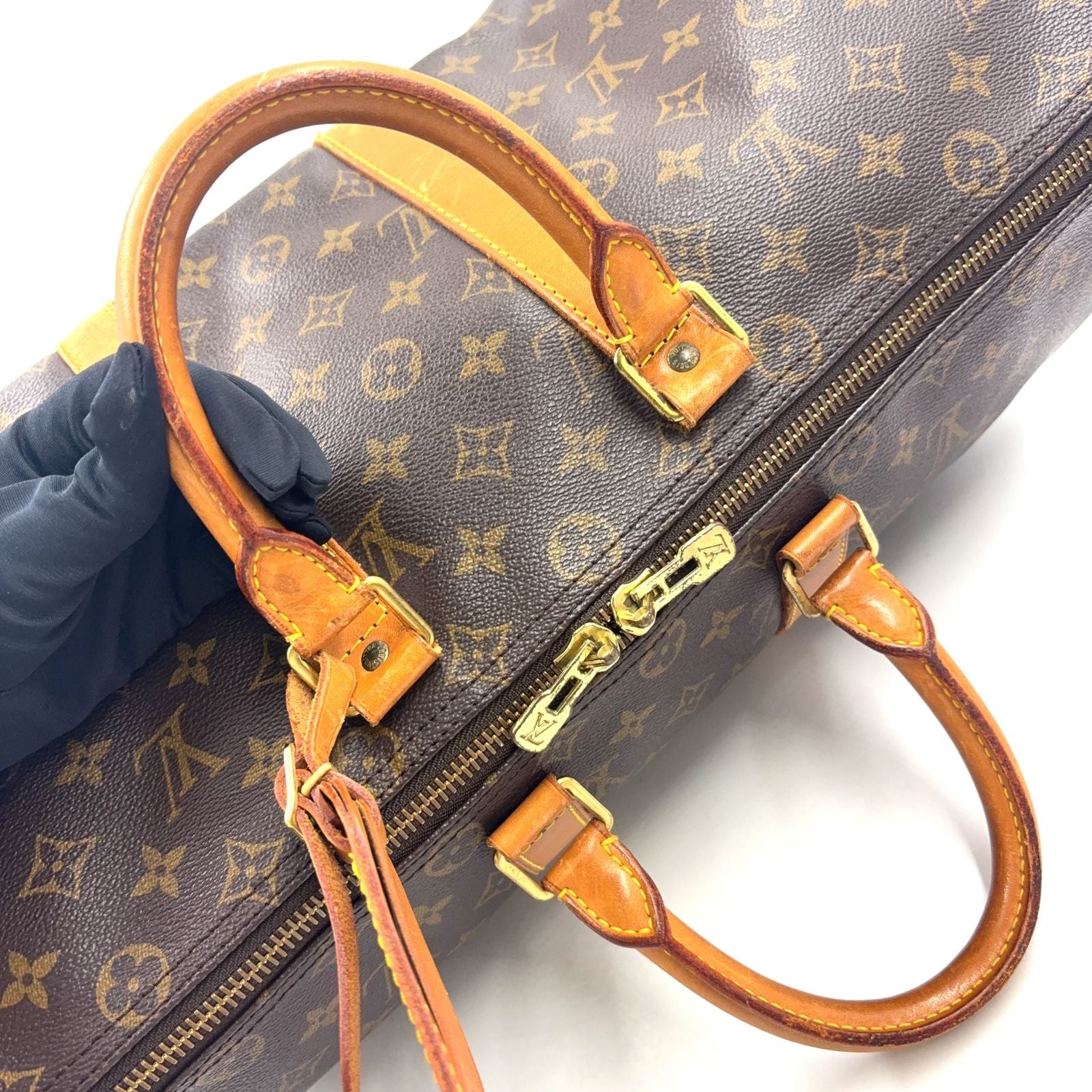 Louis Vuitton Keepall 45 Monogram Leather Brown Boston Bag Gold — view 7