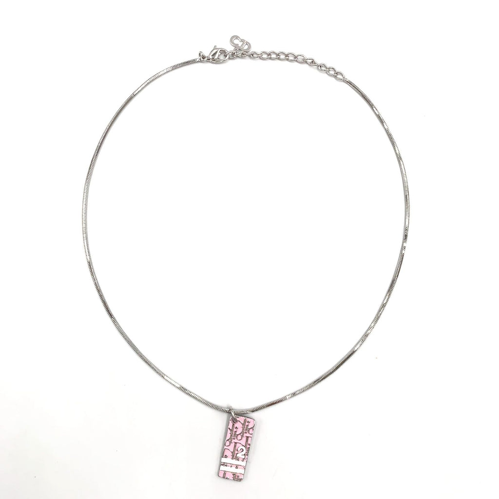 Dior Trotter Metal Enamel Silver Pink Necklace — view 3