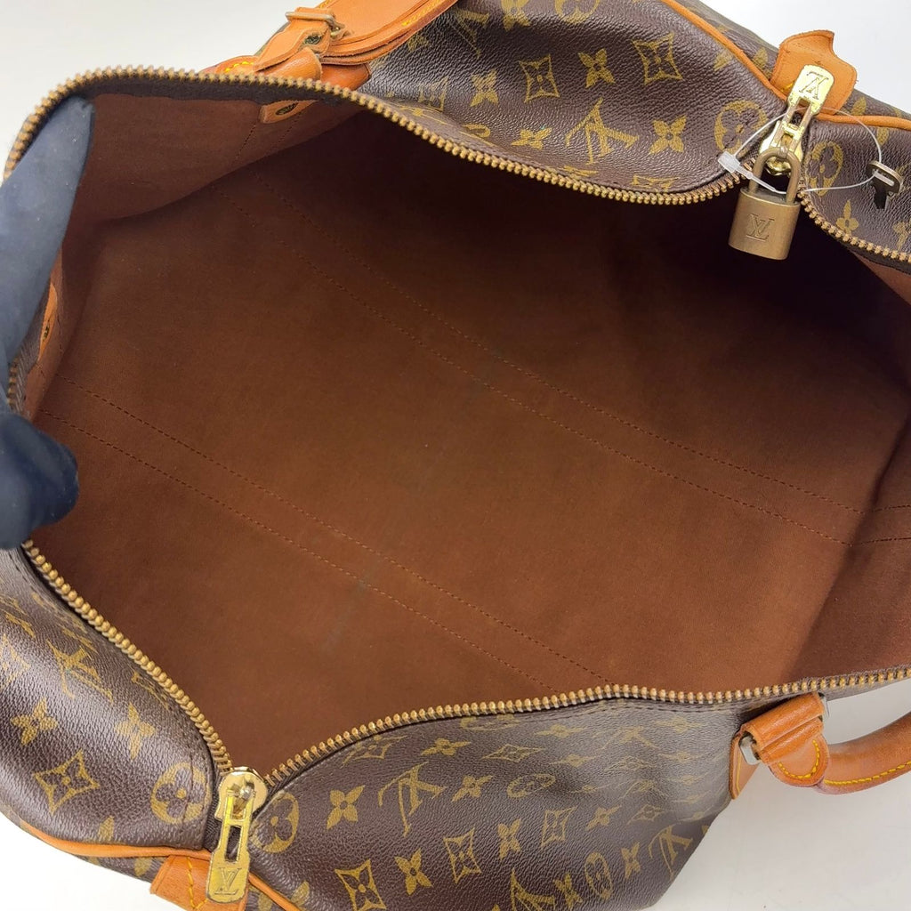 Louis Vuitton Keepall 50 Monogram Leather Brown Boston Bag Gold — view 3
