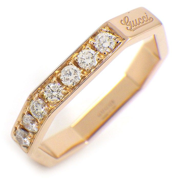 Gucci Ring Octagonal Square Logo Diamond 18k Pink Gold