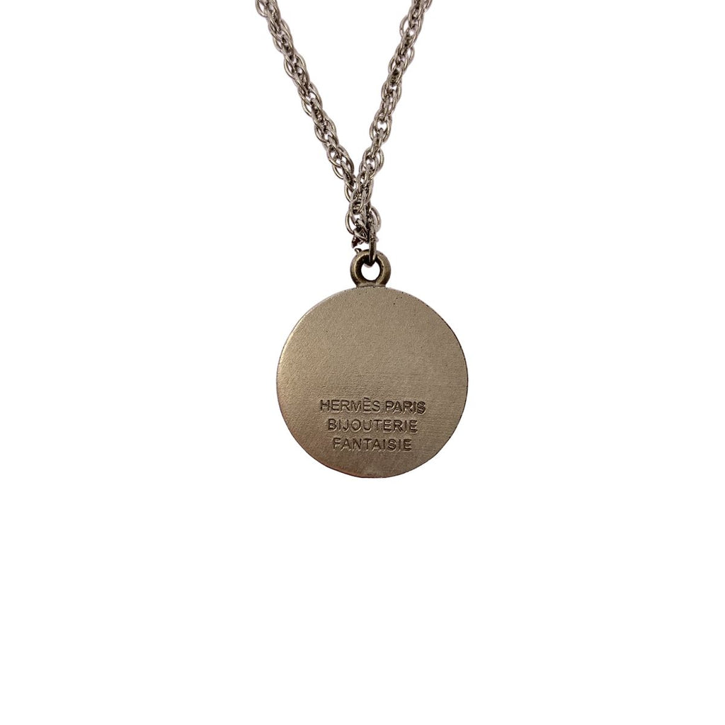 Hermes Bijouterie Fantaisie White Butterfly Coin Necklace Silver — view 3