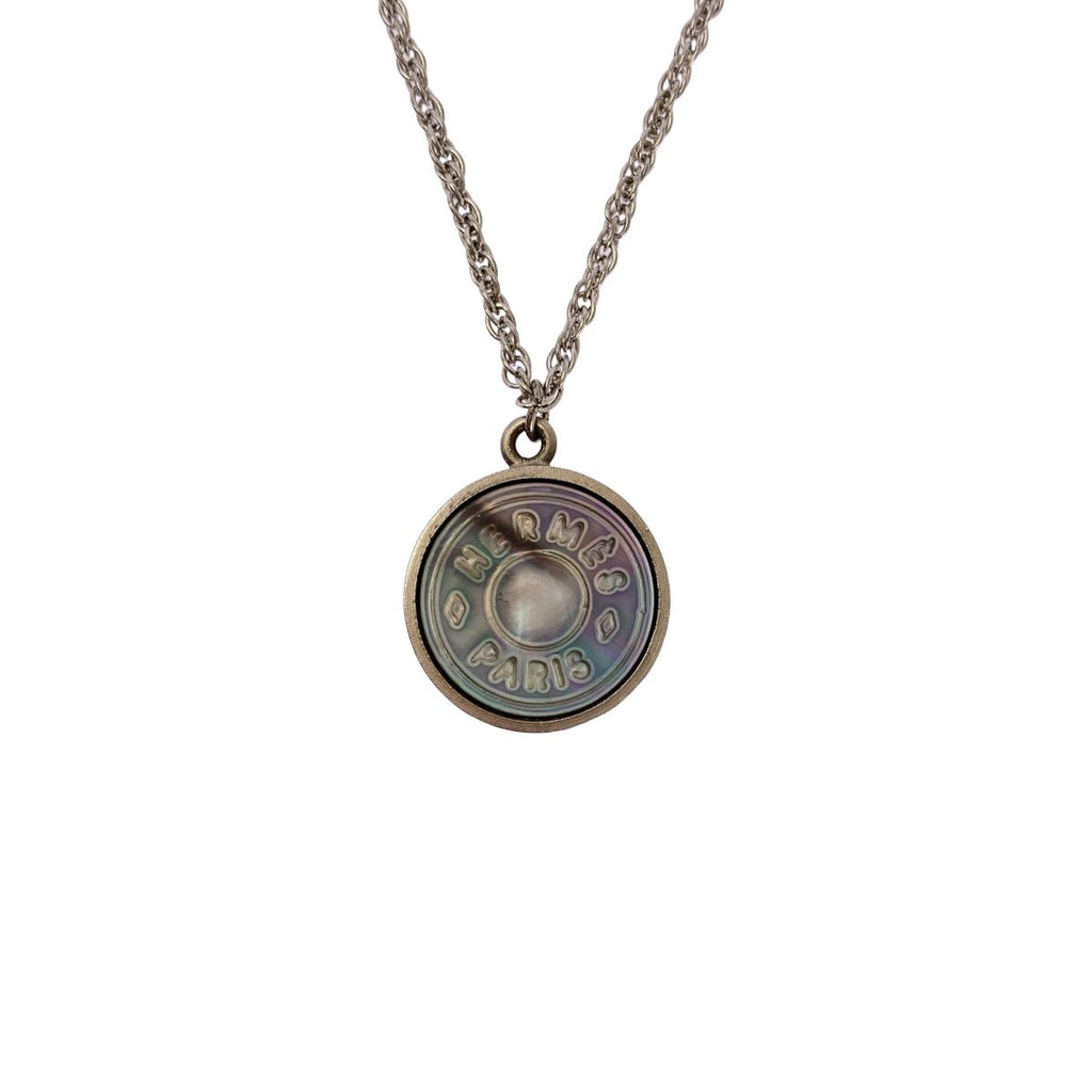 Hermes Bijouterie Fantaisie White Butterfly Coin Necklace Silver — view 2