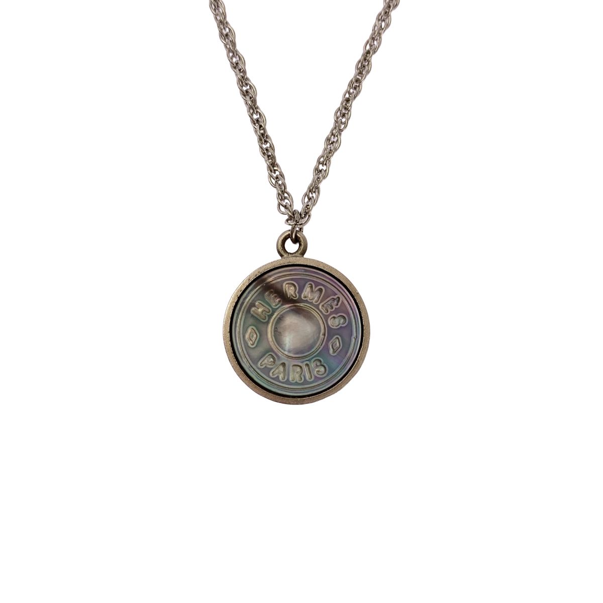 Hermes Bijouterie Fantaisie White Butterfly Coin Necklace Silver — view 2
