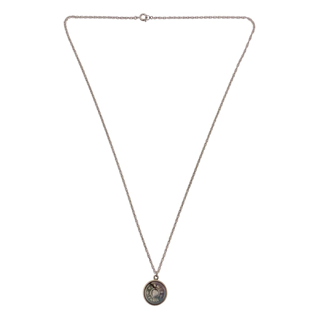 Hermes Bijouterie Fantaisie White Butterfly Coin Necklace Silver