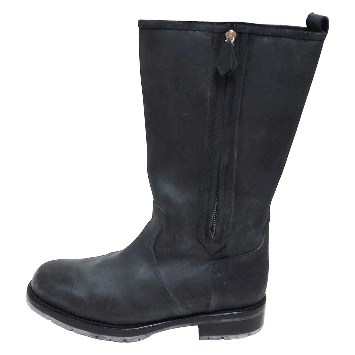Hermes Boots 40 Dark Gray Side Zip Shearling
