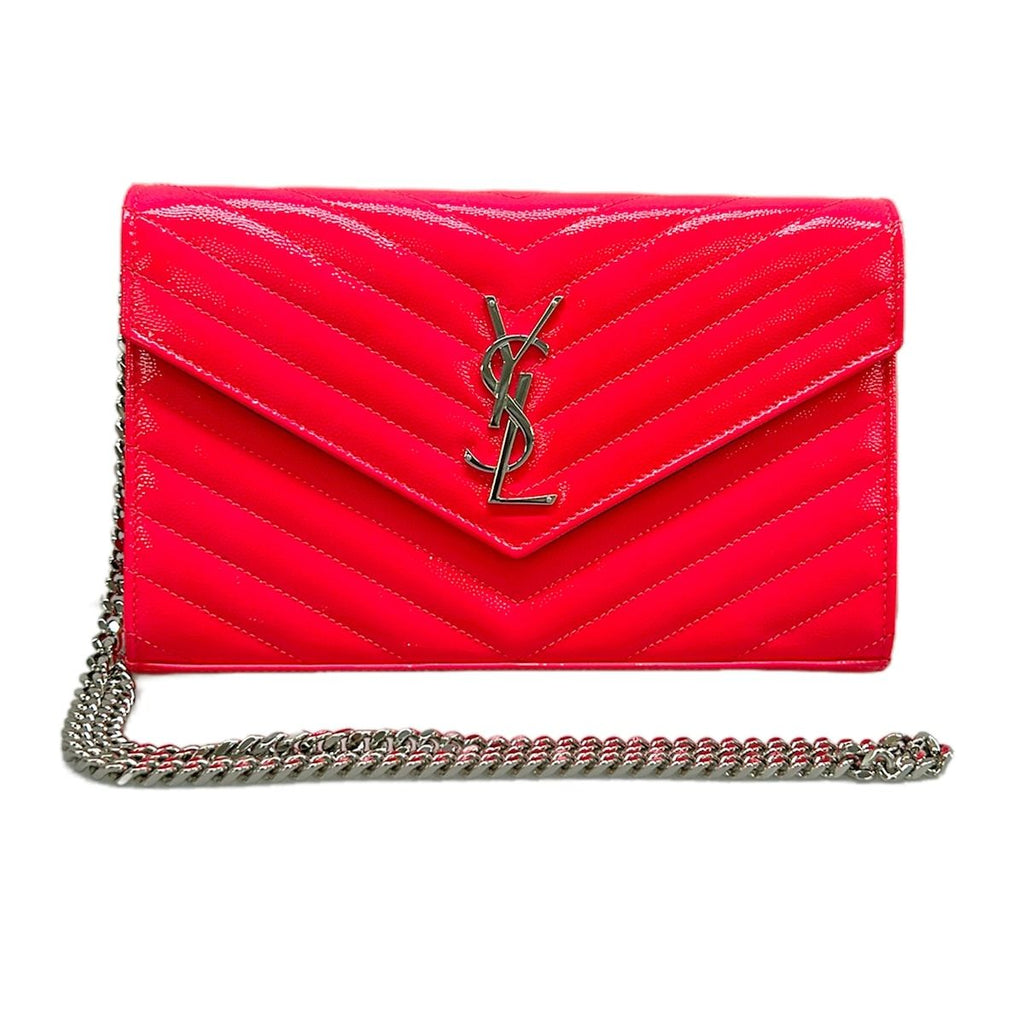 Saint Laurent Paris Wallet Monogram Chain Pink Leather Shoulder