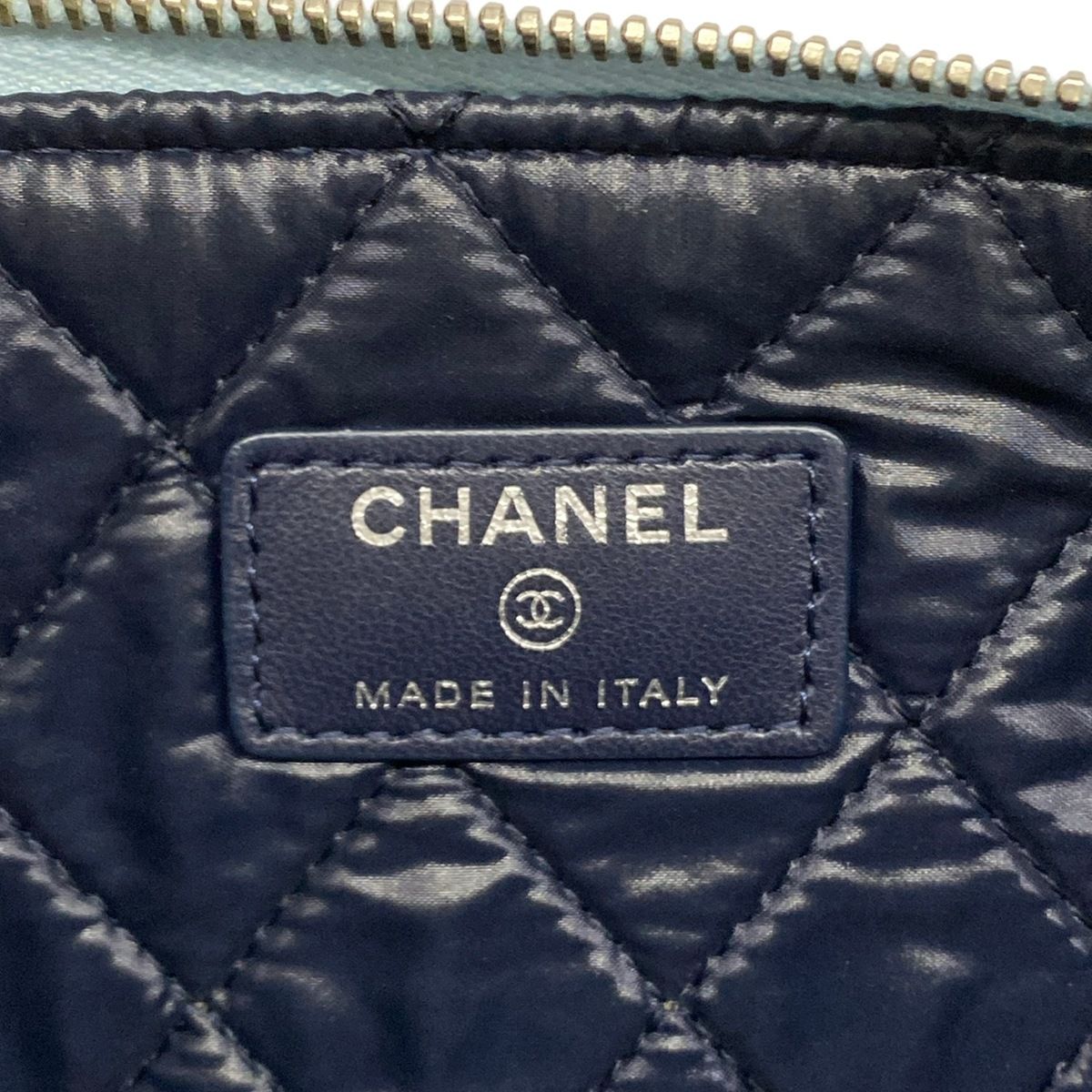 Chanel Clutch Air Line Light Blue Black Red Silver CC Logo Leather — view 9