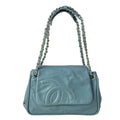 Chanel Shoulder Bag Blue Gray Chain Silver Leather