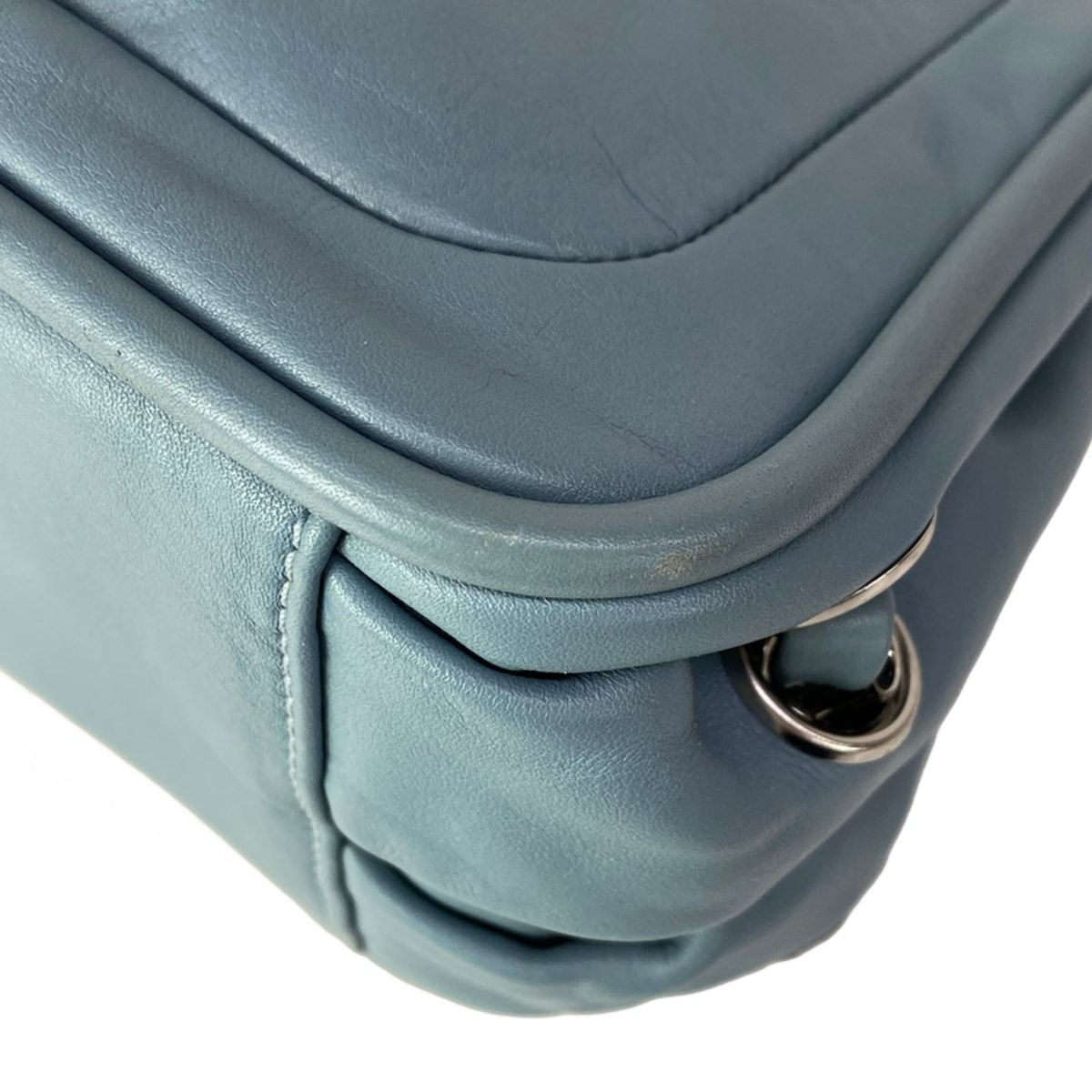 Chanel Shoulder Bag Blue Gray Chain Silver Leather — view 9