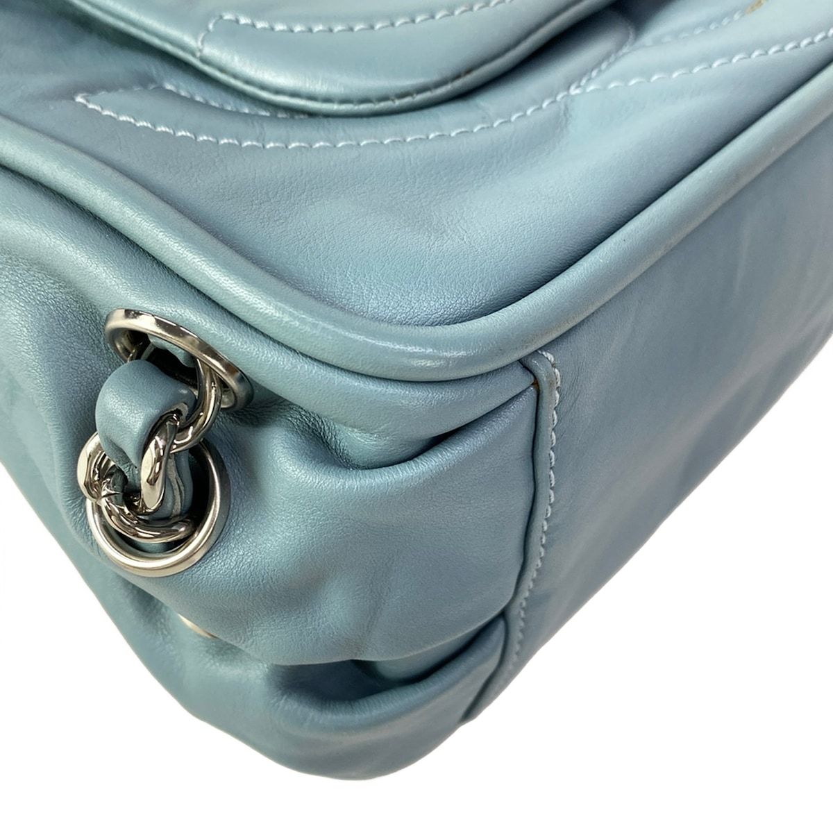 Chanel Shoulder Bag Blue Gray Chain Silver Leather — view 6