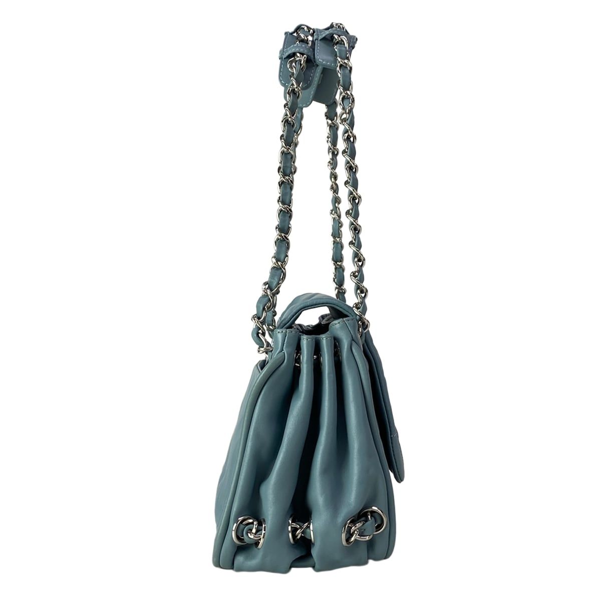 Chanel Shoulder Bag Blue Gray Chain Silver Leather — view 2