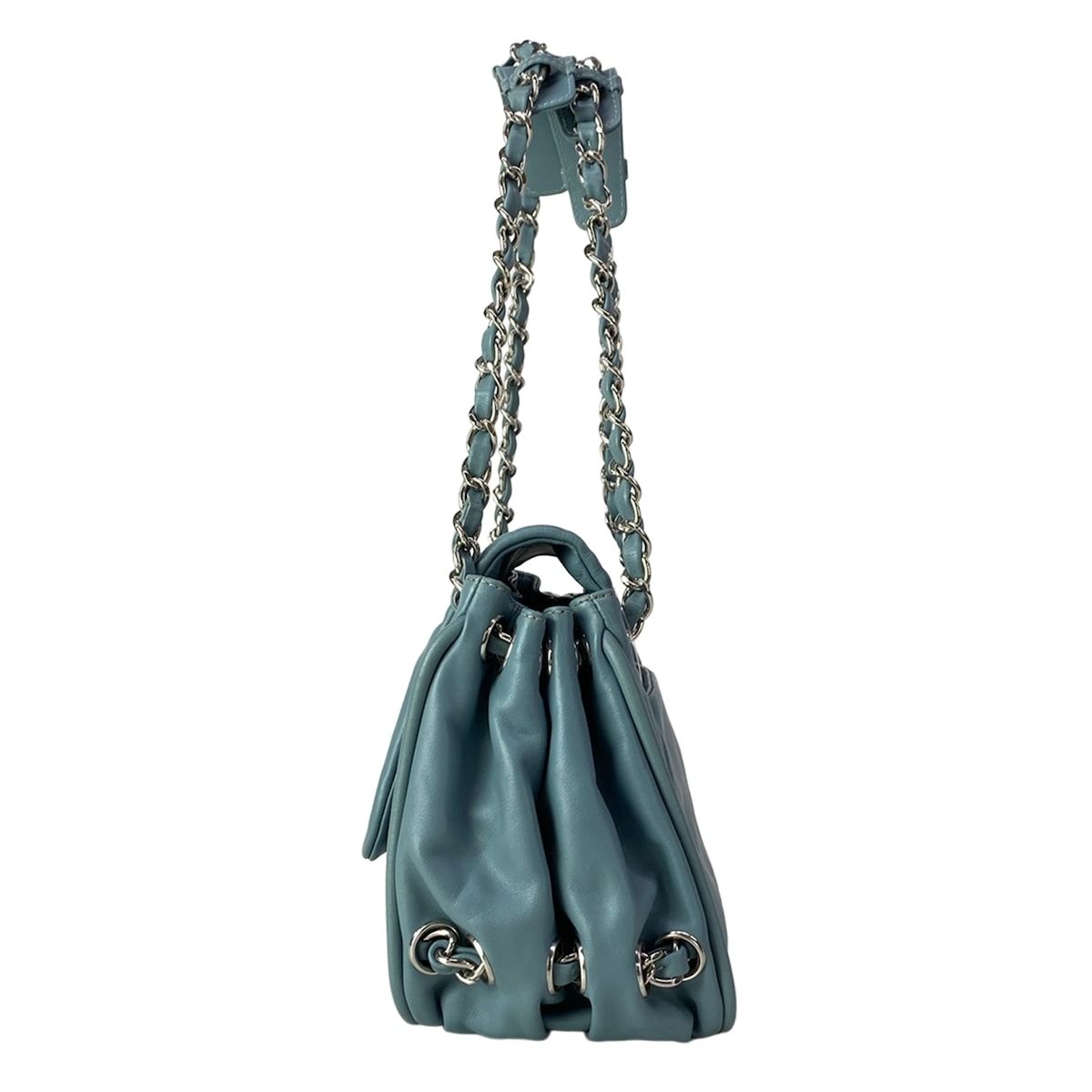 Chanel Shoulder Bag Blue Gray Chain Silver Leather — view 4