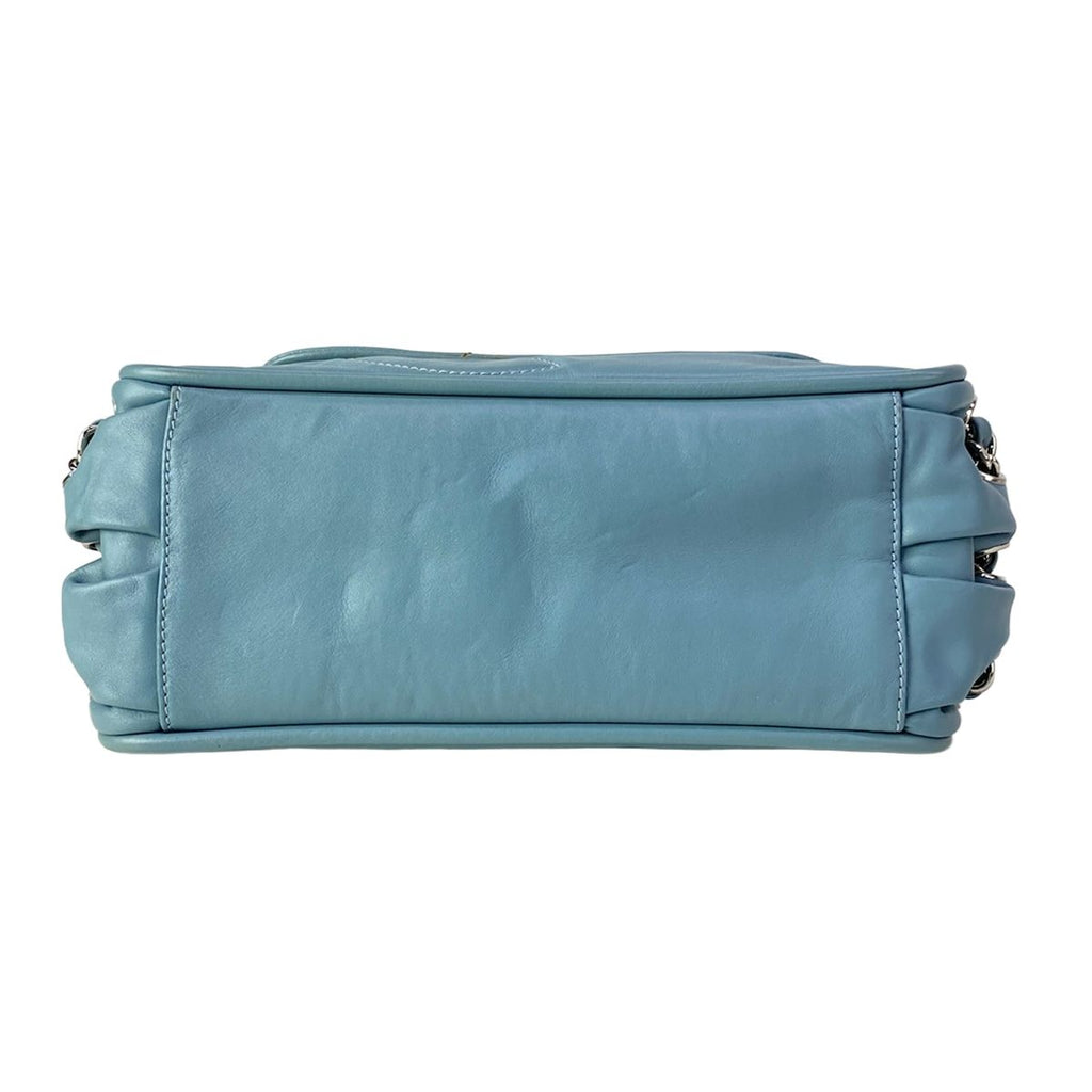 Chanel Shoulder Bag Blue Gray Chain Silver Leather — view 5