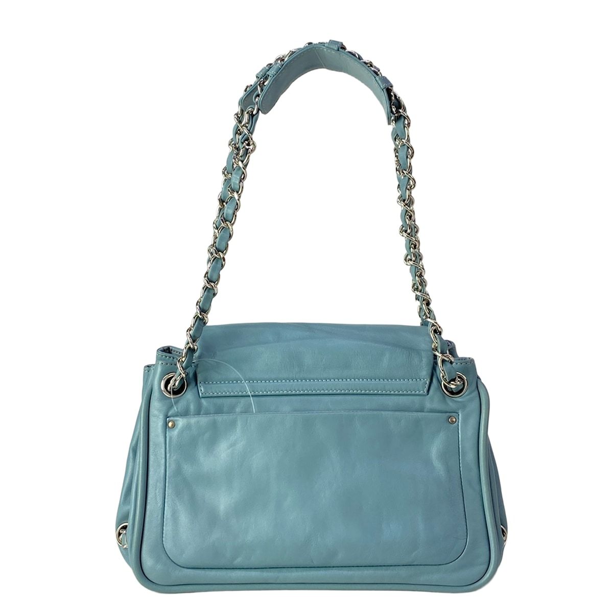 Chanel Shoulder Bag Blue Gray Chain Silver Leather — view 3
