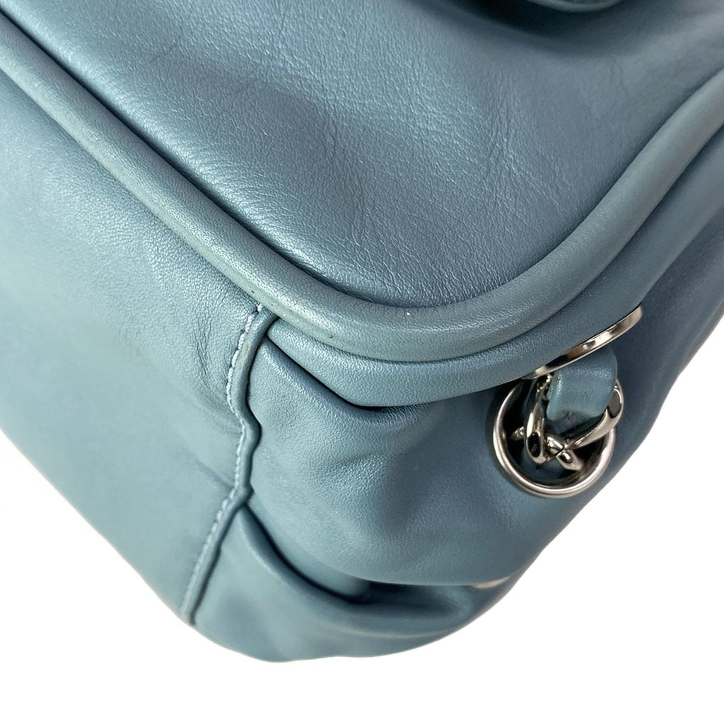 Chanel Shoulder Bag Blue Gray Chain Silver Leather — view 7