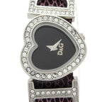Dolce & Gabbana D&G Watch Heart Rhinestone Bezel Leather Embossed Black
