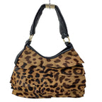 Saint Laurent Rive Gauche Handbag Tropez Dark Brown Beige Black Leopard Print