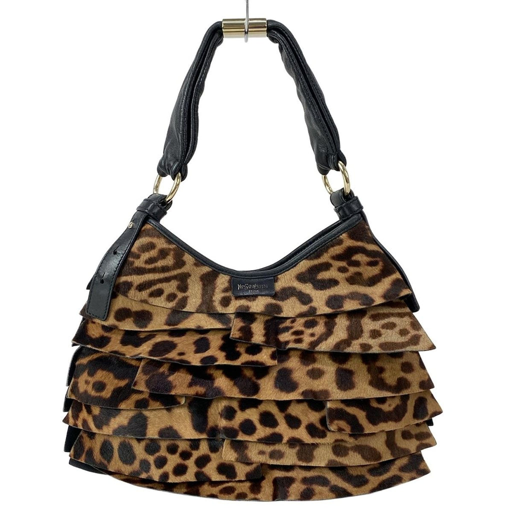 Saint Laurent Rive Gauche Handbag Tropez Dark Brown Beige Black Leopard Print — view 3