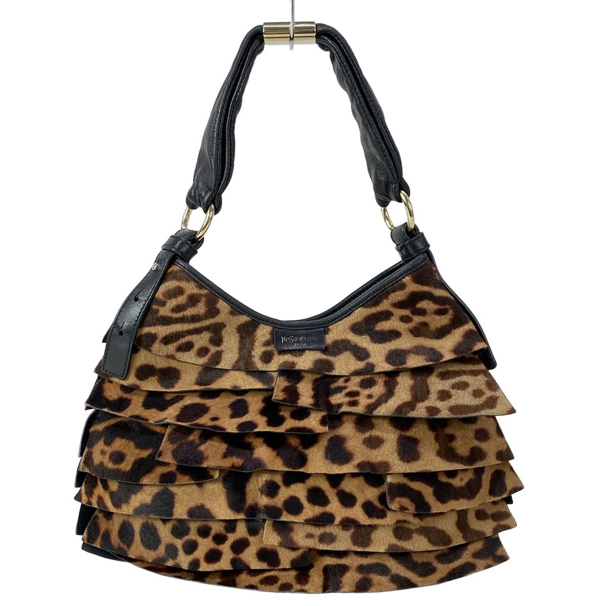 Saint Laurent Rive Gauche Handbag Tropez Dark Brown Beige Black Leopard Print — view 3