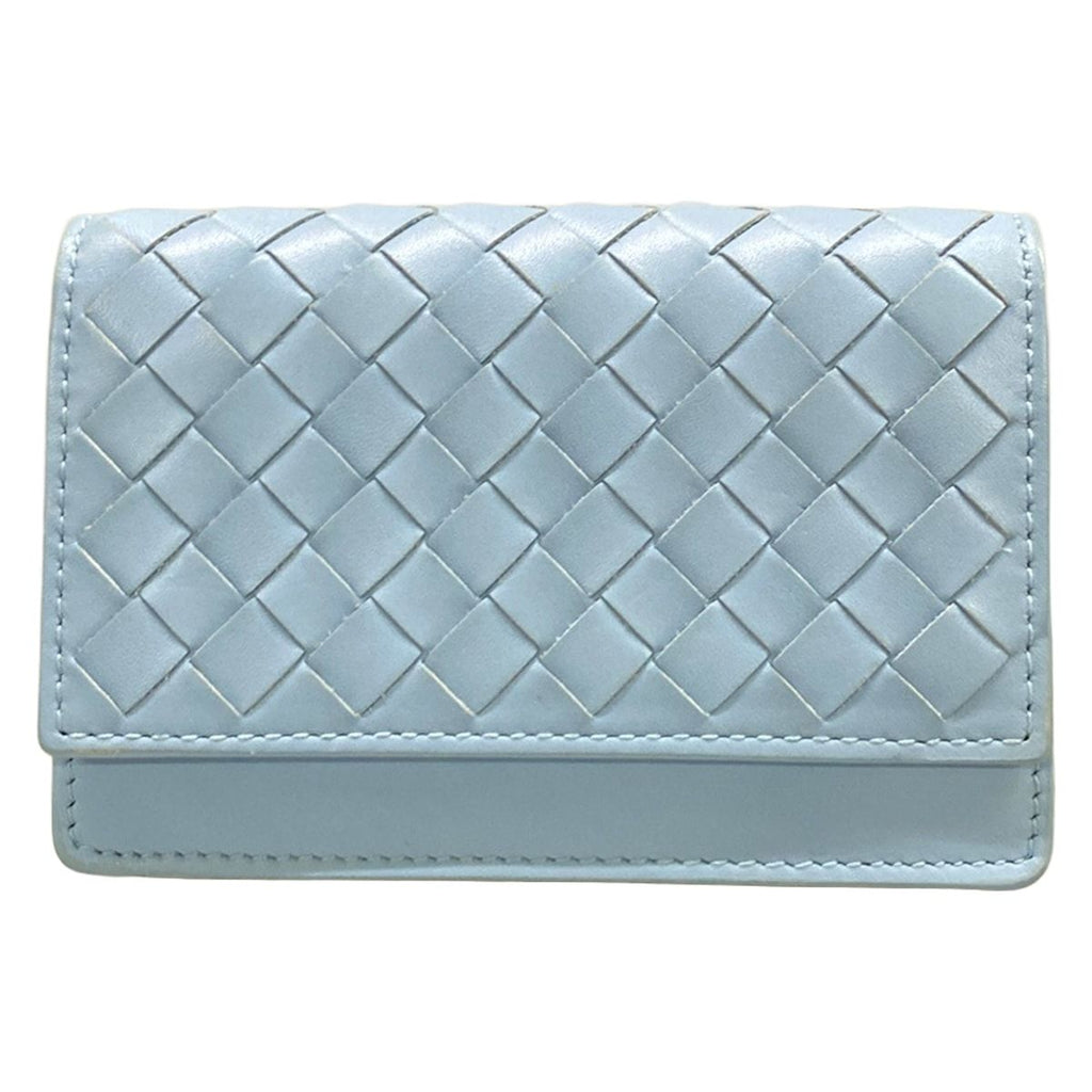 Bottega Veneta Card Case Intrecciato Light Blue Leather