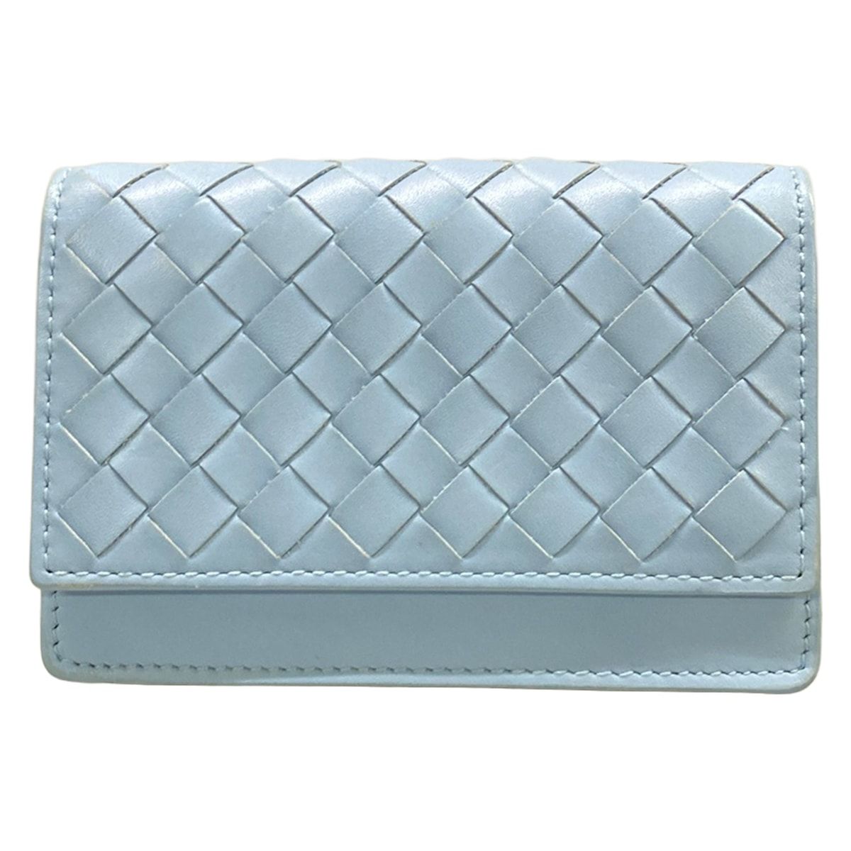 Bottega Veneta Card Case Intrecciato Light Blue Leather