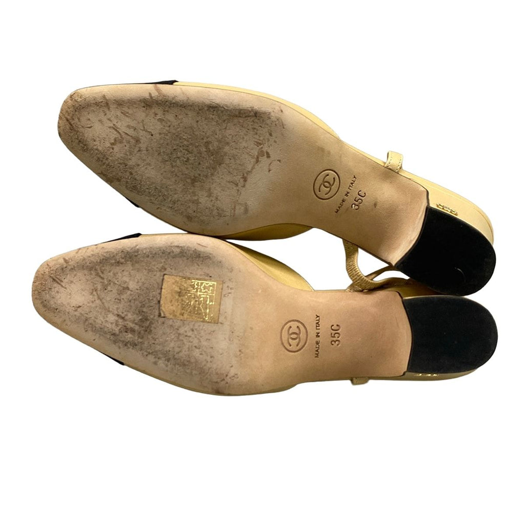Chanel Sandals 35 C Beige Black Leather — view 8