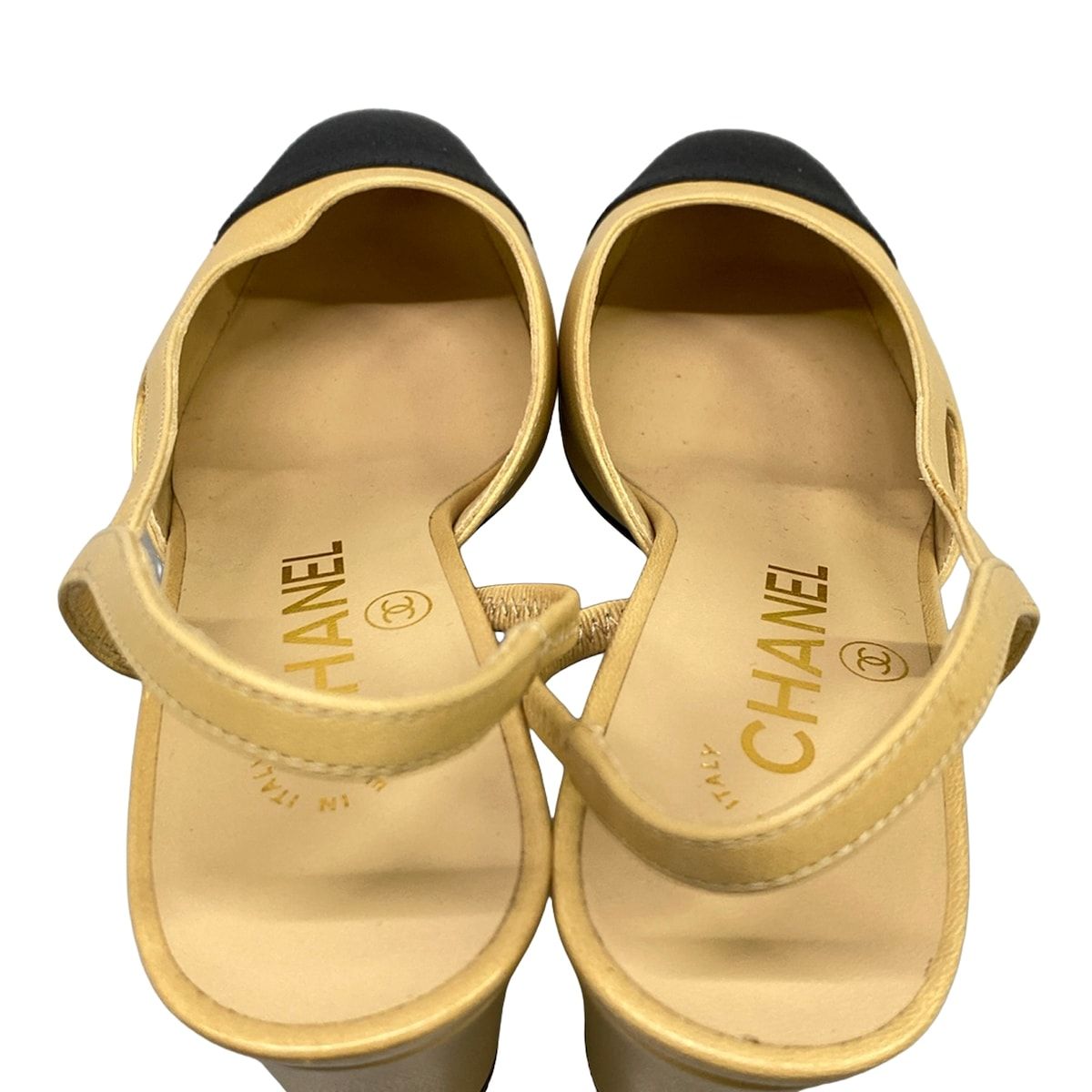 Chanel Sandals 35 C Beige Black Leather — view 7
