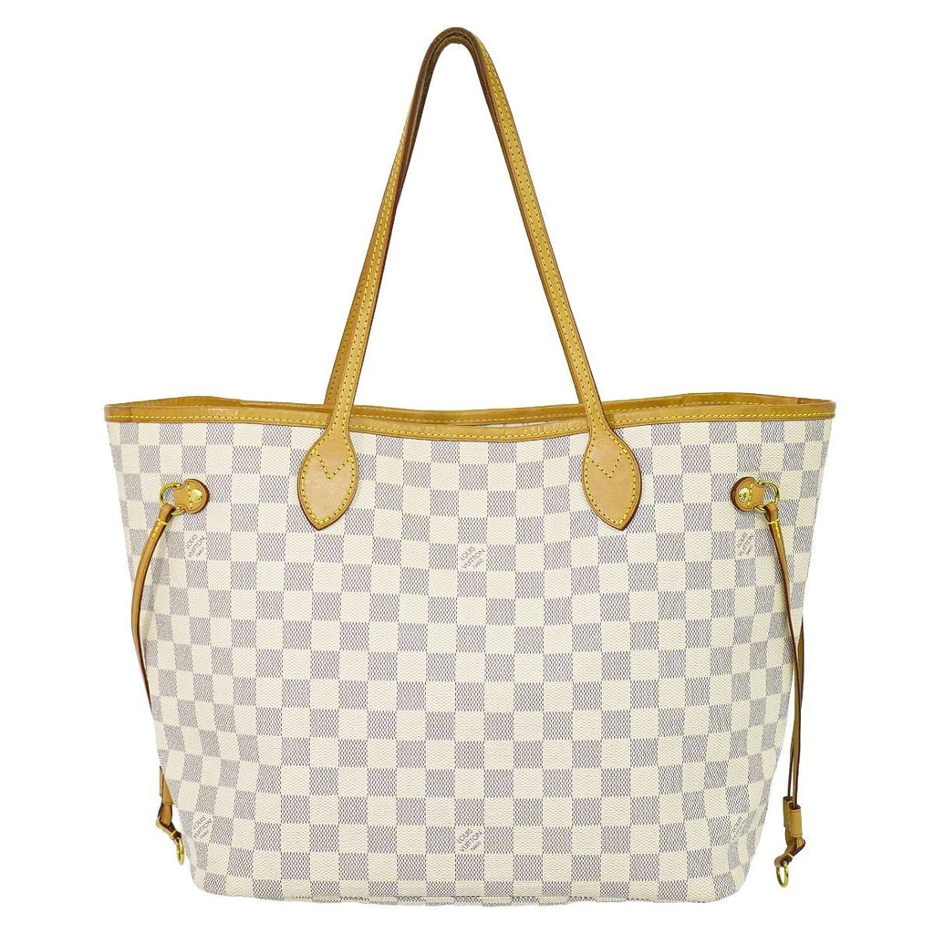 Louis Vuitton LV Neverfull MM Damier Azur Shoulder Bag Tote White Gray