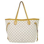 Louis Vuitton LV Neverfull MM Damier Azur Shoulder Bag Tote White Gray