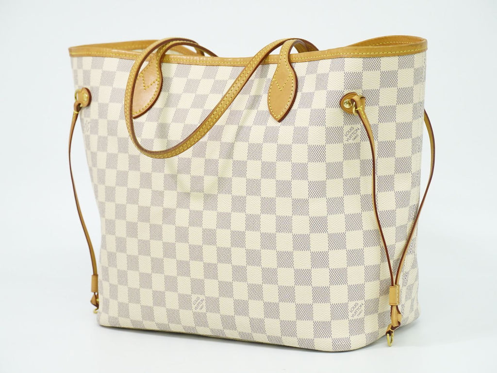 Louis Vuitton LV Neverfull MM Damier Azur Shoulder Bag Tote White Gray — view 2