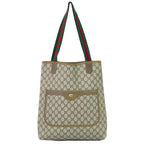 Gucci Vintage Sherry Line GG Supreme Shoulder Bag Tote Beige Shelly