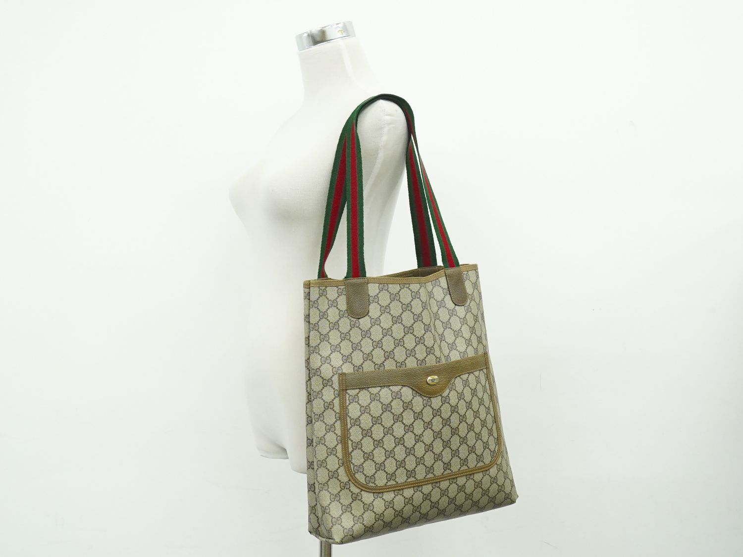 Gucci Vintage Sherry Line GG Supreme Shoulder Bag Tote Beige Shelly — view 6