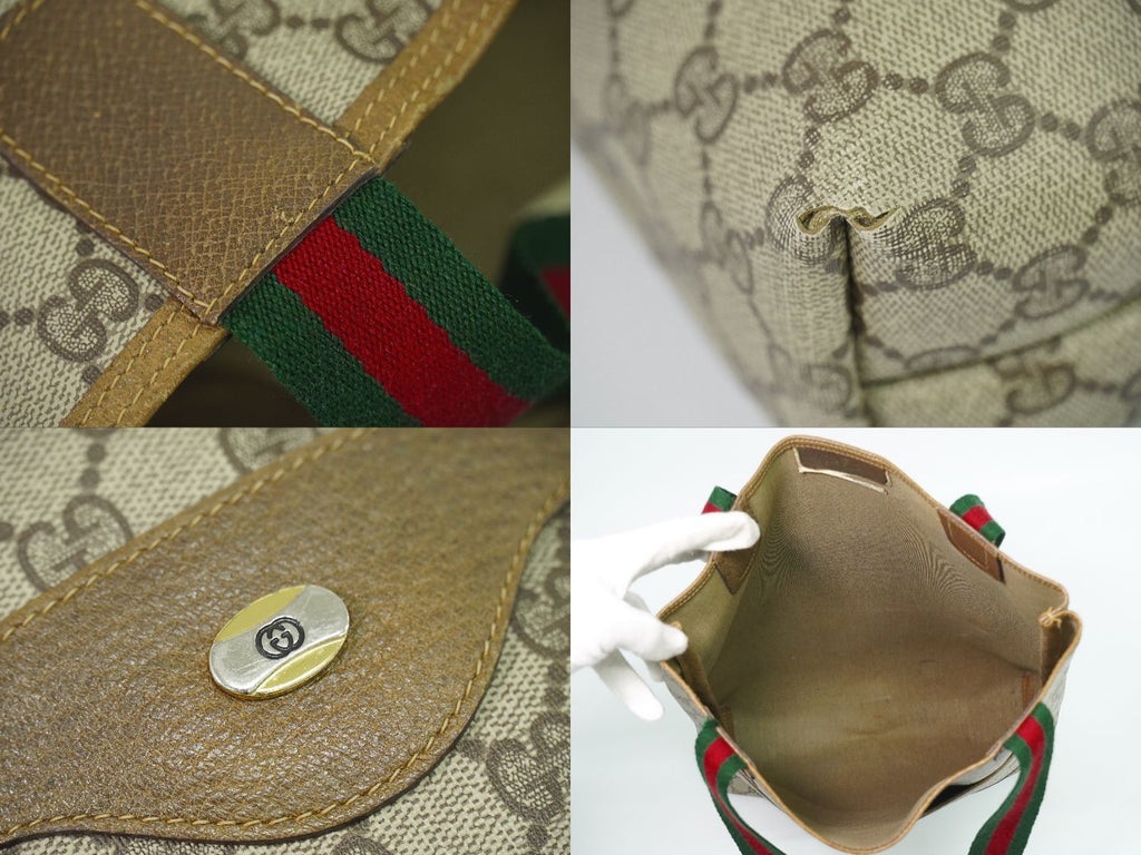 Gucci Vintage Sherry Line GG Supreme Shoulder Bag Tote Beige Shelly — view 8