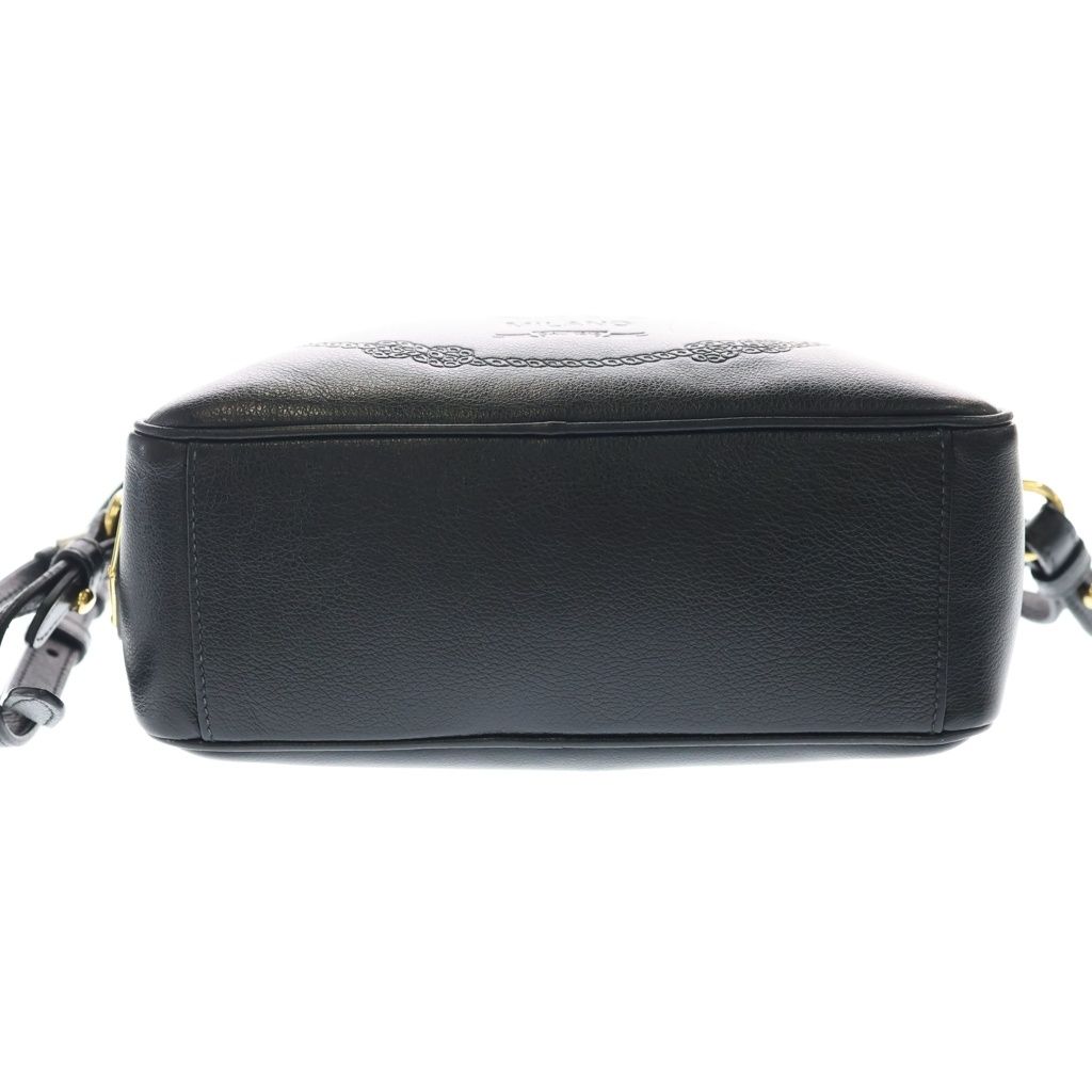 Prada Embossed Logo Shoulder Bag Black Leather Gold — view 4