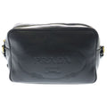 Prada Embossed Logo Shoulder Bag Black Leather Gold