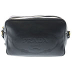 Prada Embossed Logo Shoulder Bag Black Leather Gold