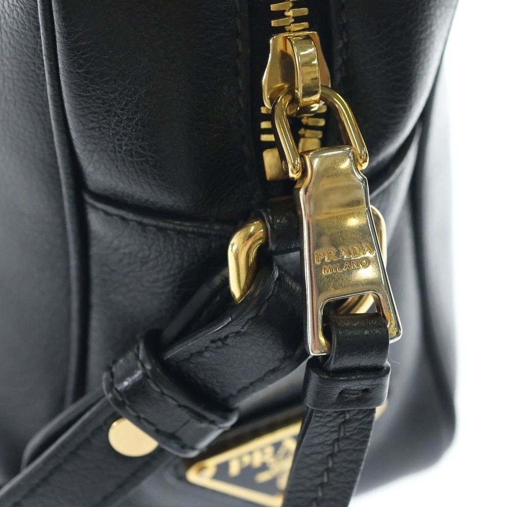 Prada Embossed Logo Shoulder Bag Black Leather Gold — view 6