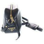 Prada Embossed Logo Shoulder Bag Black Leather Gold — view 3