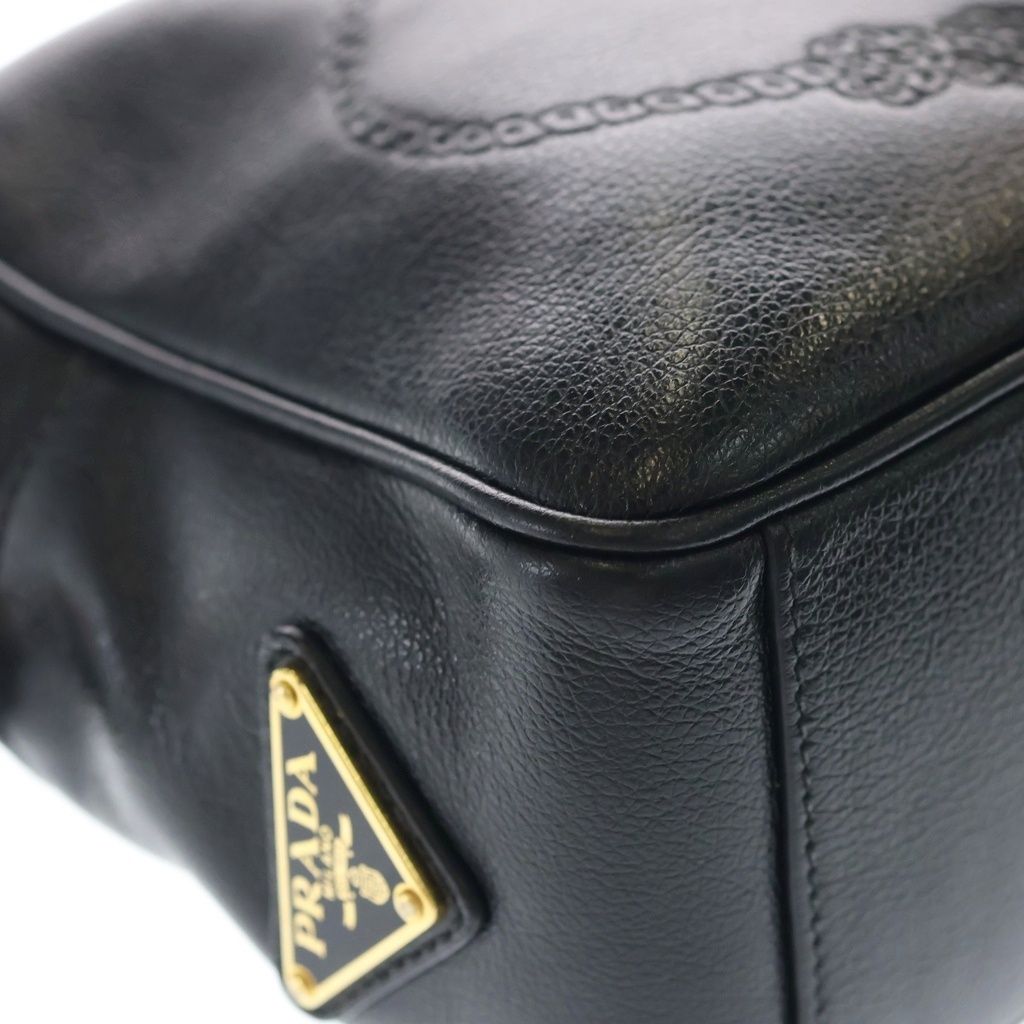 Prada Embossed Logo Shoulder Bag Black Leather Gold — view 5