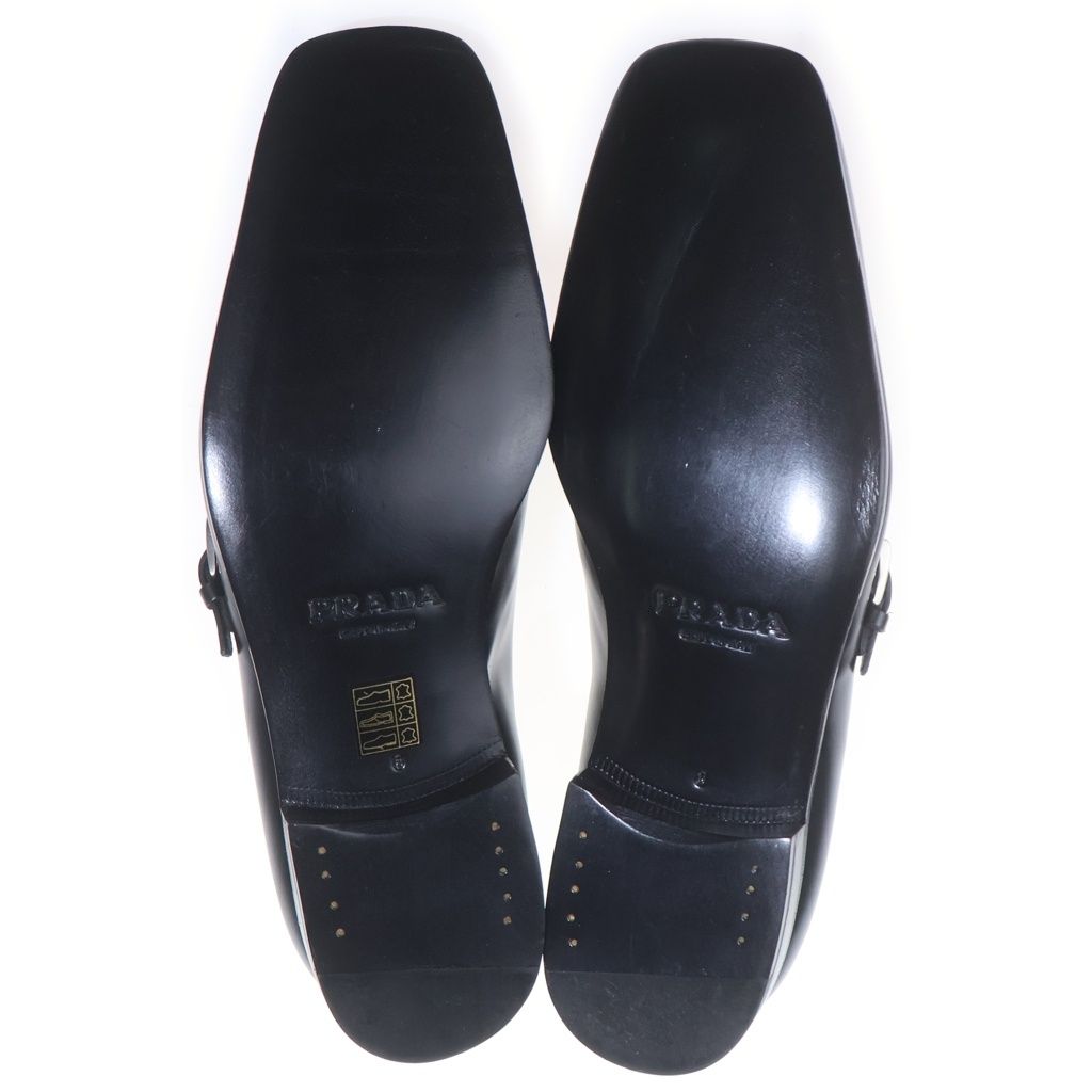 Prada Square Toe Business Shoes Loafers Leather Black — view 5