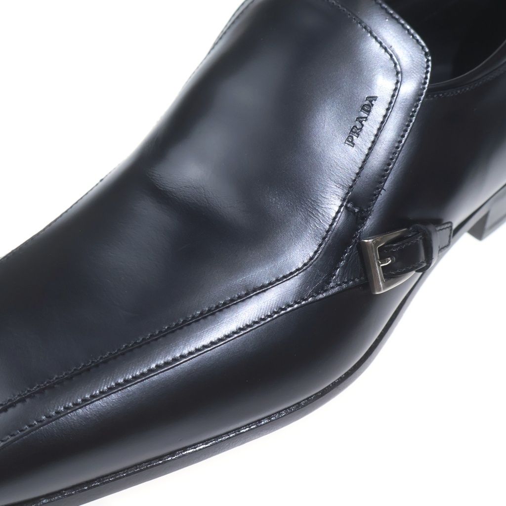 Prada Square Toe Business Shoes Loafers Leather Black — view 6